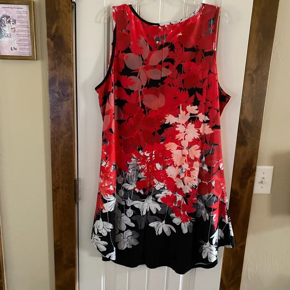 Sleeveless Dress by Lily-Size 2X-Red, Black, Grey, White & Bit of Tan-Flowers - Picture 4 of 8
